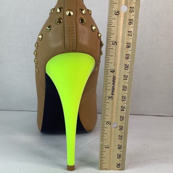 DMSX Donald J Pliner Latoya Tan/Green Neon Heels Peep Toe Stiletto Sz 8 - Picture 9 of 11